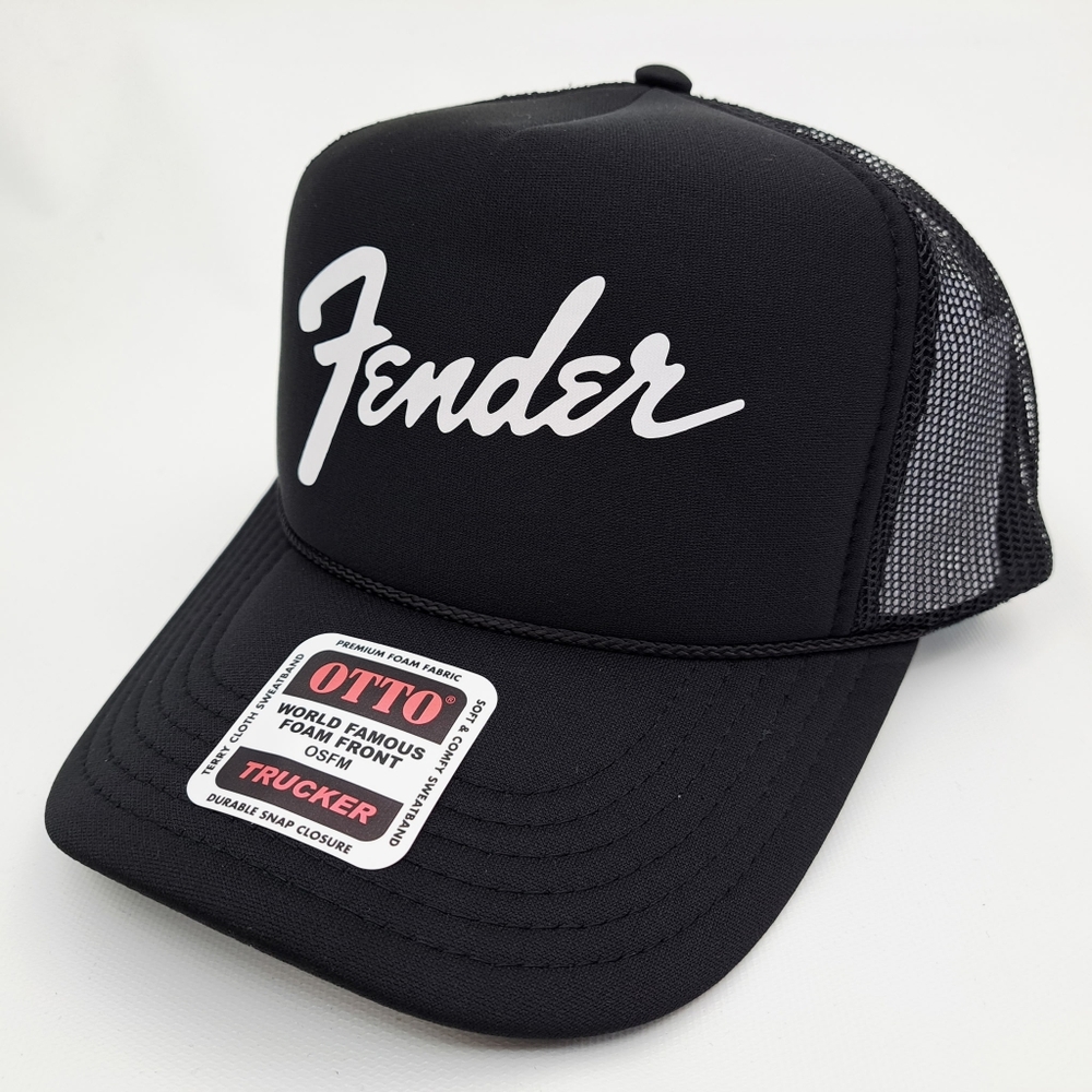 Fender Foam Trucker Mesh Snapback Cap Hat Black HTV Guitars Retro Vintage Rocker - Picture 3 of 5